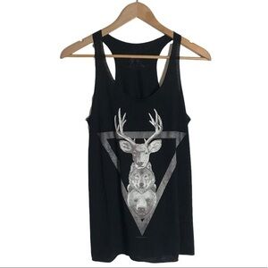 BEAR DANCE screen printed buck bear wolf tank top black SZ M